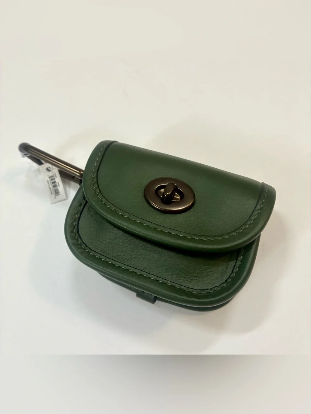 Coach Heritage Turnlock Leather Card case Bag Charm Dark Clover Green NWT